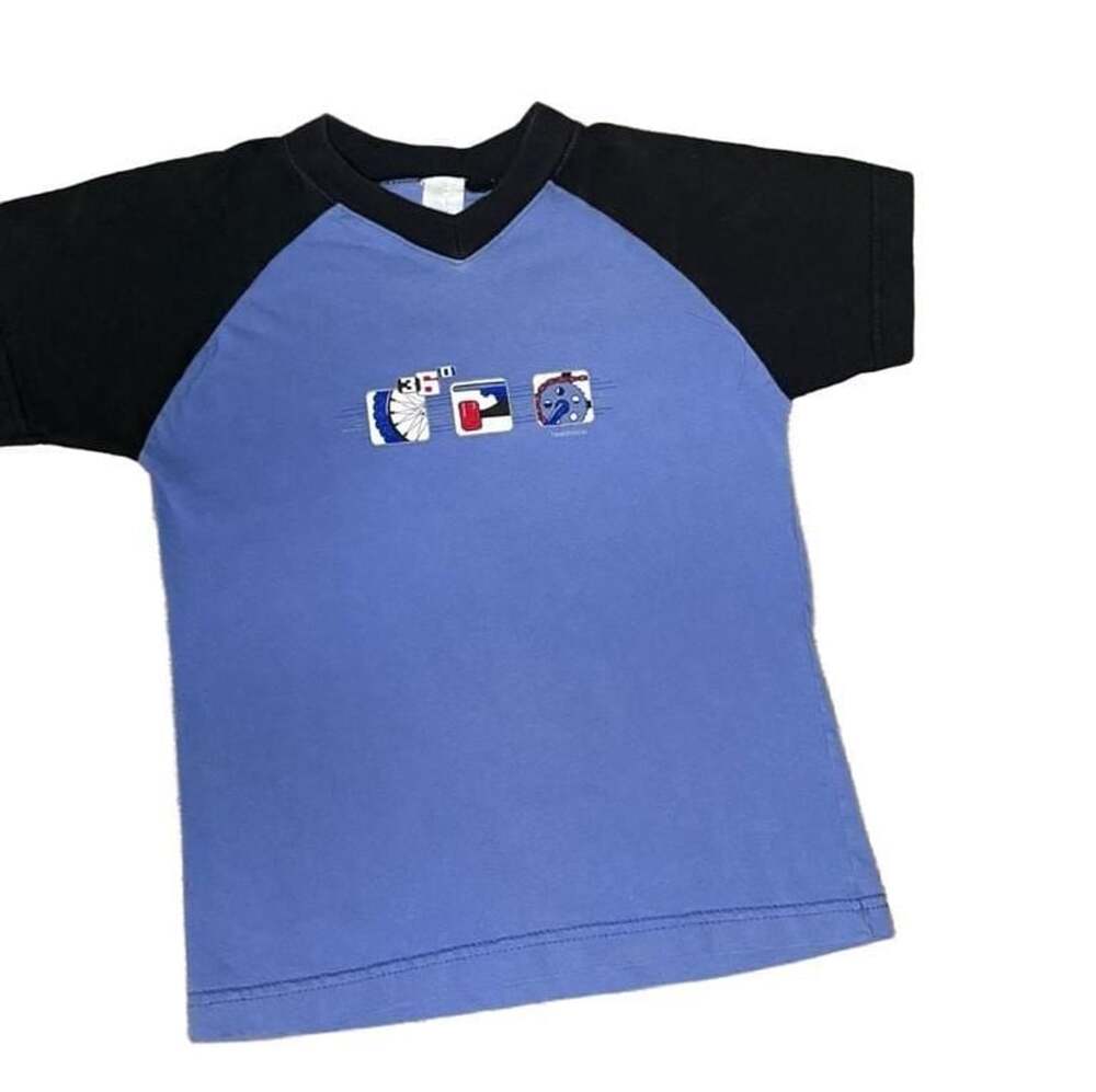 Healthtex Raglan T-Shirt Blue Black Cycling Graphic Tee